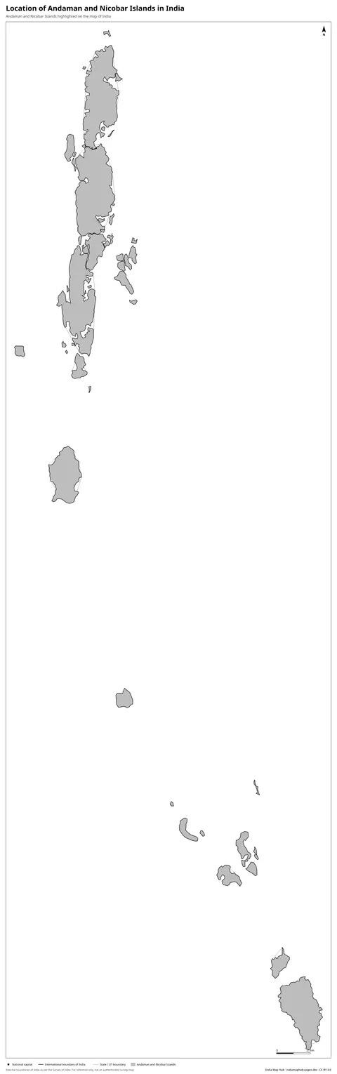 Andaman and Nicobar Islands on India Map – Black & white