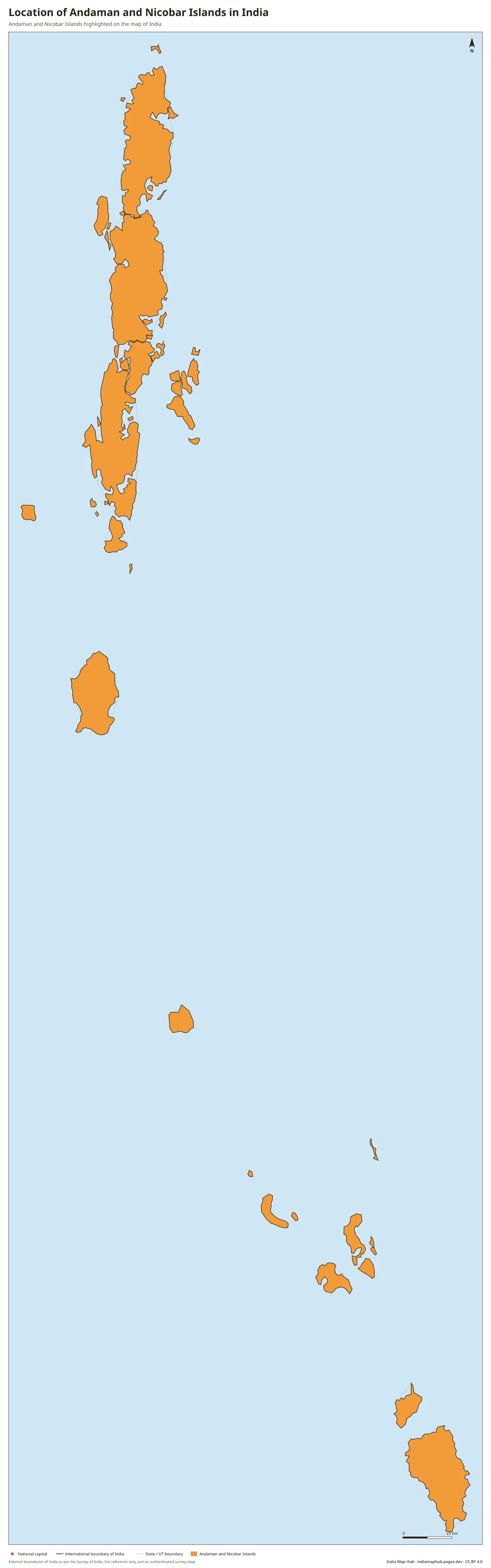 Location of Andaman and Nicobar Islands in India – Andaman and Nicobar Islands highlighted on the map of India