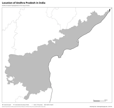 Andhra Pradesh on India Map – Black & white