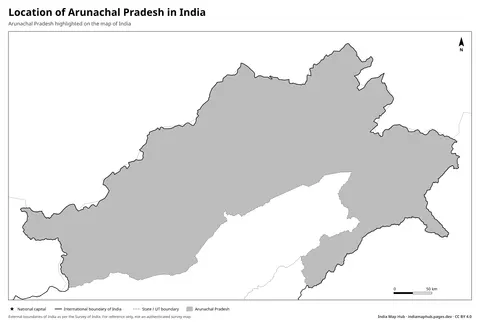 Arunachal Pradesh on India Map – Black & white