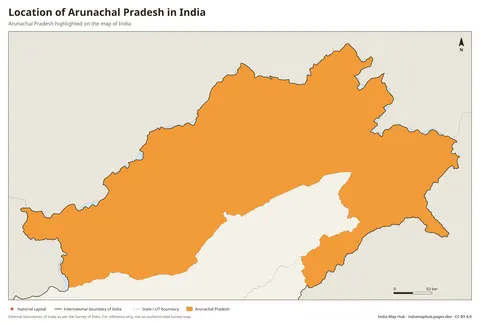 Arunachal Pradesh on India Map