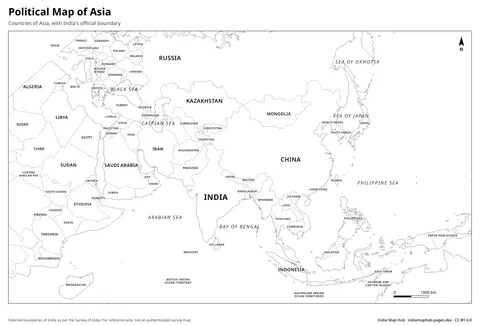 Asia Political Map – Black & white