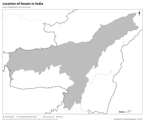 Assam on India Map – Black & white