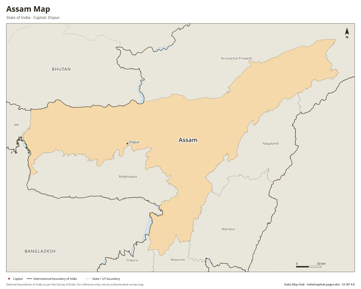 Assam Map – State of India · Capital: Dispur