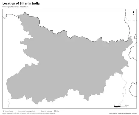 Bihar on India Map – Black & white