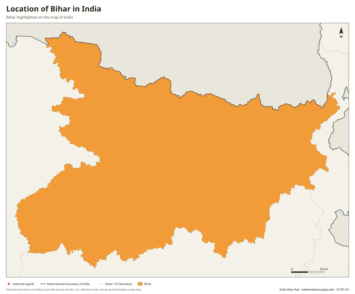 Location of Bihar in India – Bihar highlighted on the map of India