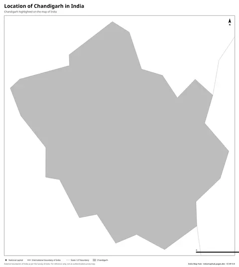 Chandigarh on India Map – Black & white