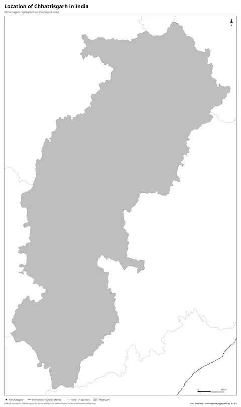 Chhattisgarh on India Map – Black & white