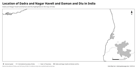 Dadra and Nagar Haveli and Daman and Diu on India Map – Black & white