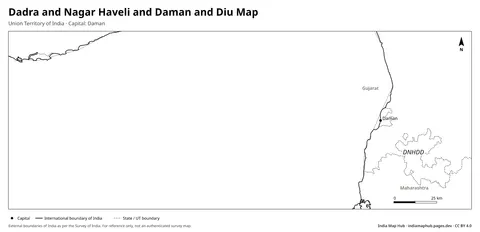 Dadra and Nagar Haveli and Daman and Diu Map – Black & white