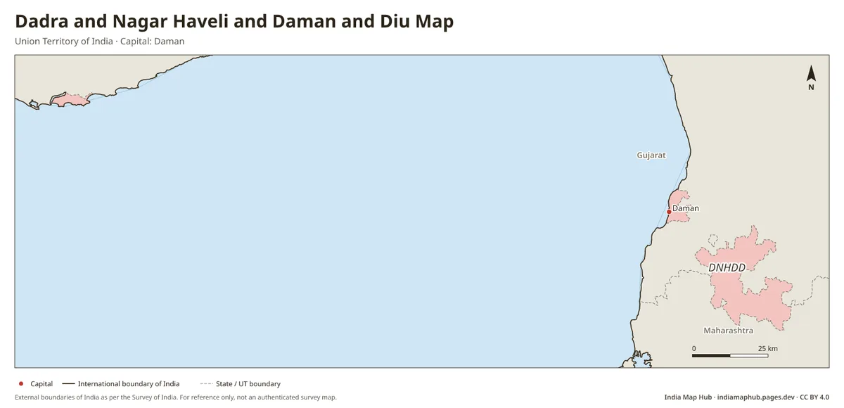 Dadra and Nagar Haveli and Daman and Diu Map – Union Territory of India · Capital: Daman
