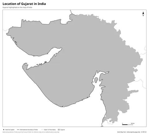 Gujarat on India Map – Black & white
