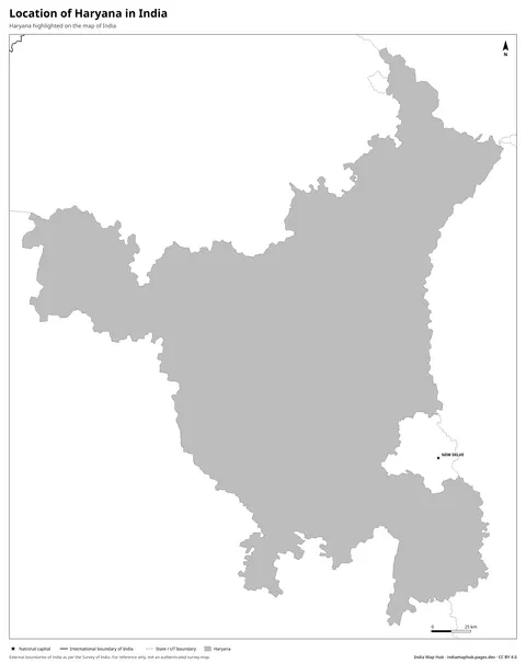 Haryana on India Map – Black & white
