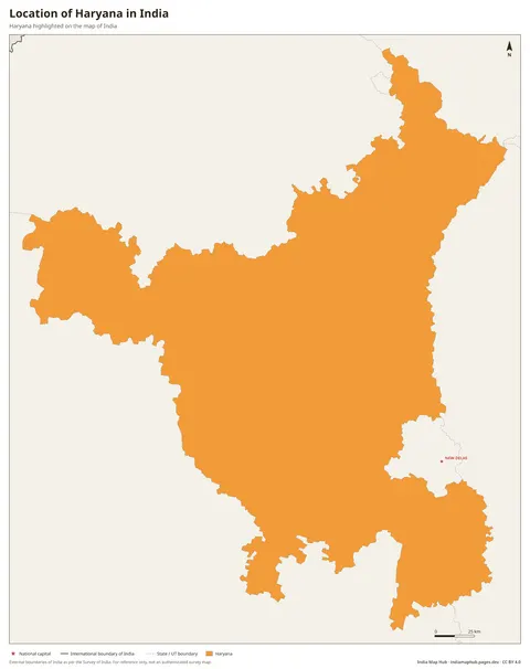 Haryana on India Map