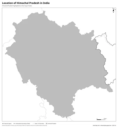 Himachal Pradesh on India Map – Black & white