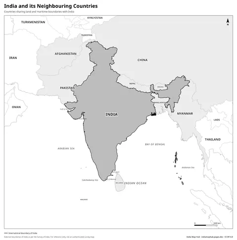 India and Neighbouring Countries Map – Black & white