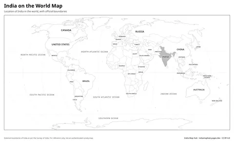 India on World Map – Black & white