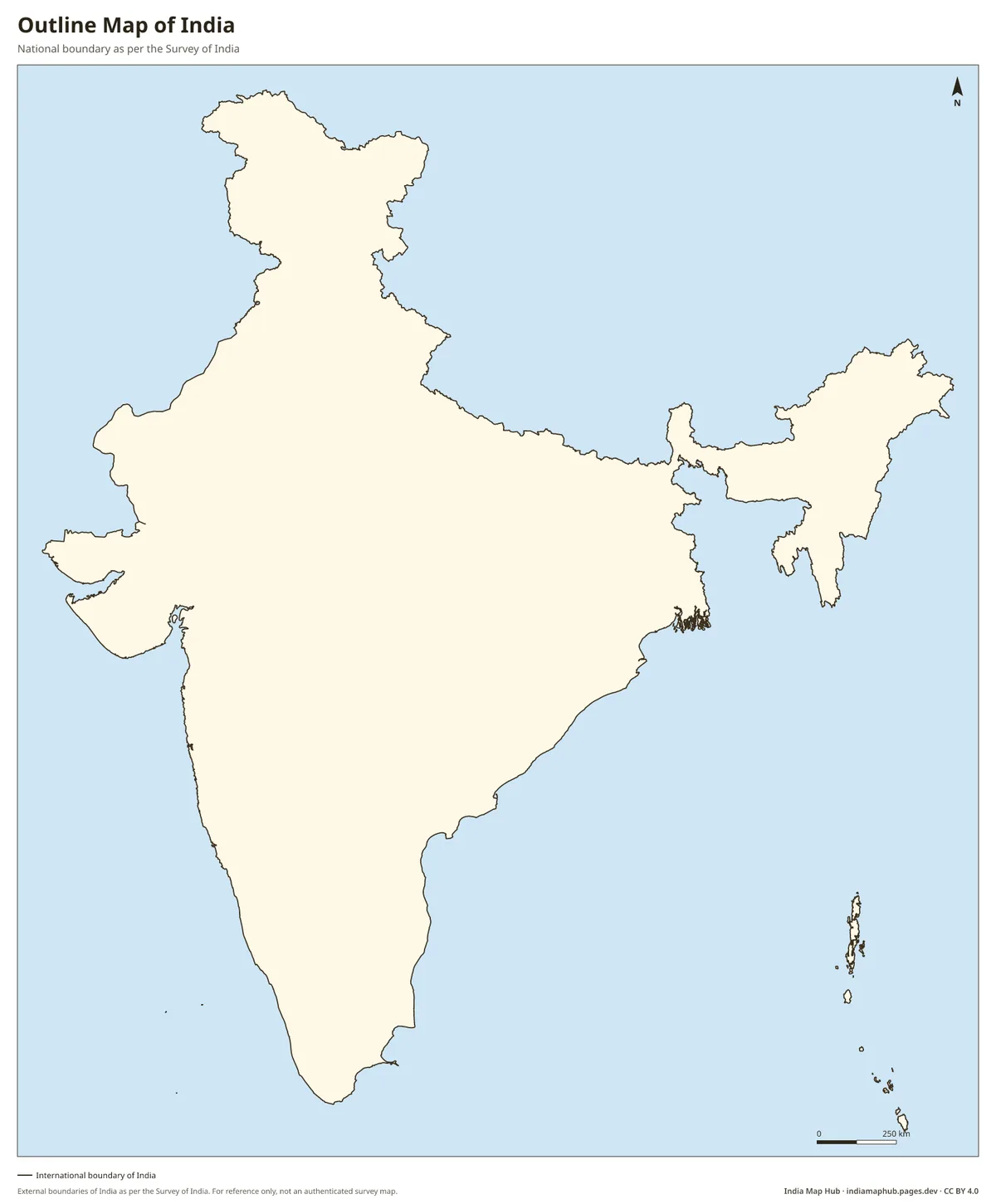 Outline map of India showing the official boundary