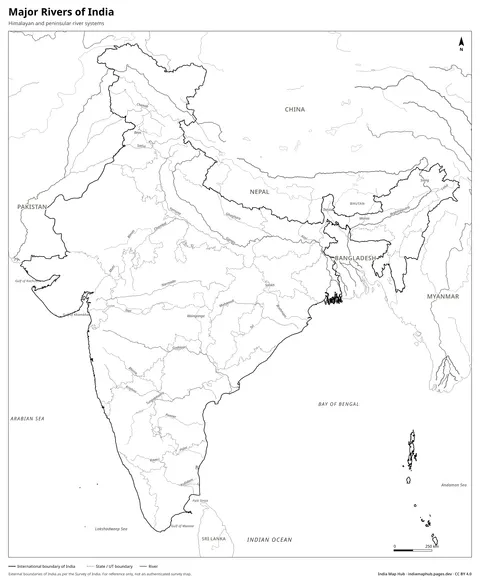 River Map of India – Black & white