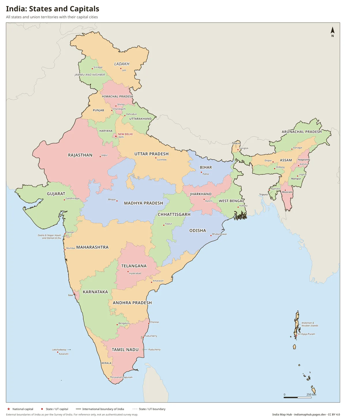 India: States and Capitals – All states and union territories with their capital cities