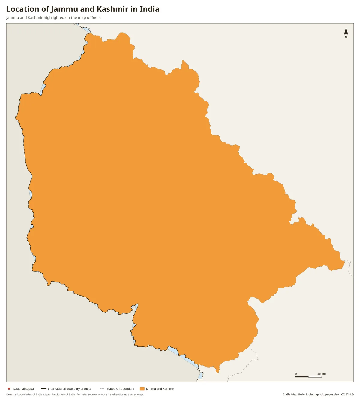 Location of Jammu and Kashmir in India – Jammu and Kashmir highlighted on the map of India