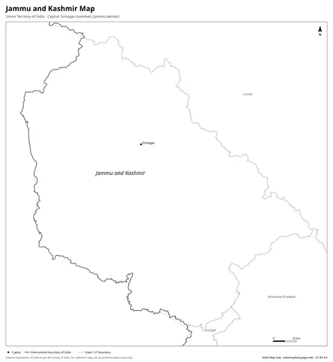 Jammu and Kashmir Map – Black & white