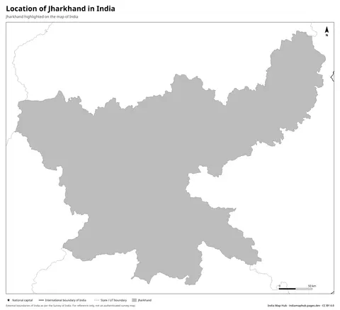 Jharkhand on India Map – Black & white