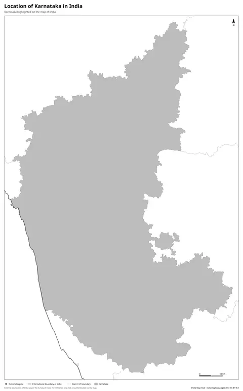 Karnataka on India Map – Black & white