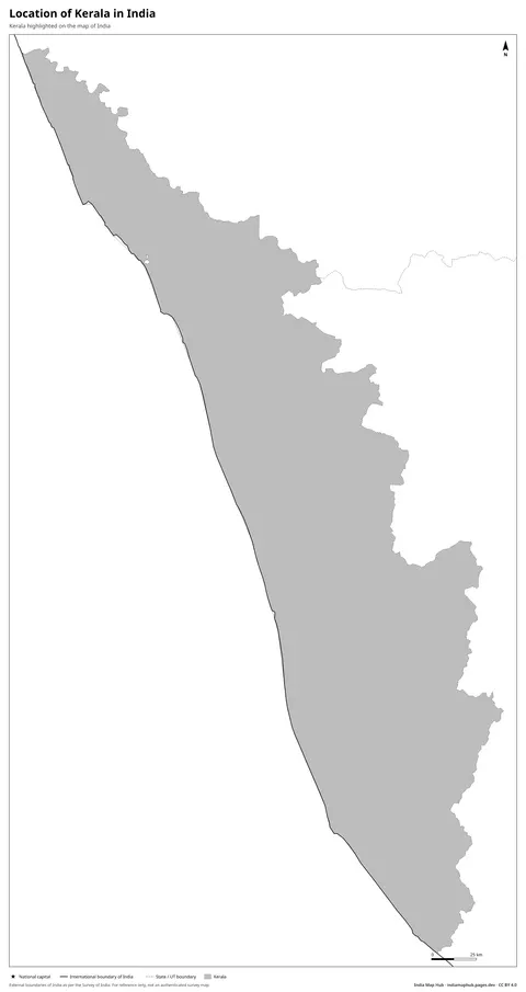Kerala on India Map – Black & white
