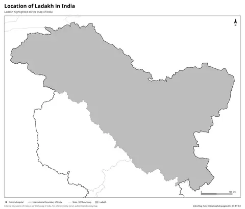 Ladakh on India Map – Black & white