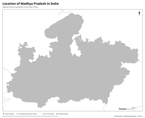 Madhya Pradesh on India Map – Black & white