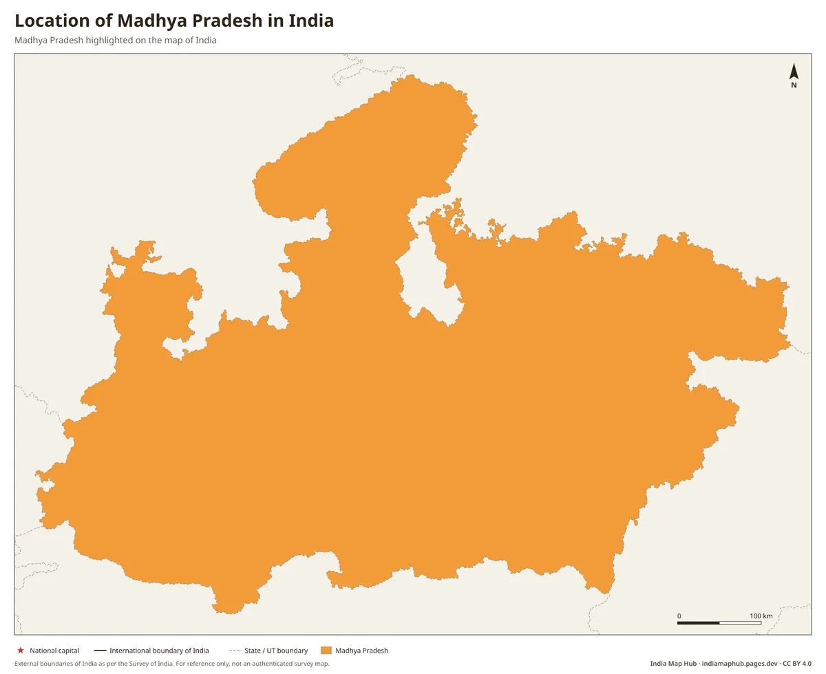 Location of Madhya Pradesh in India – Madhya Pradesh highlighted on the map of India