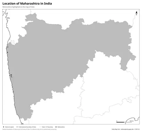 Maharashtra on India Map – Black & white