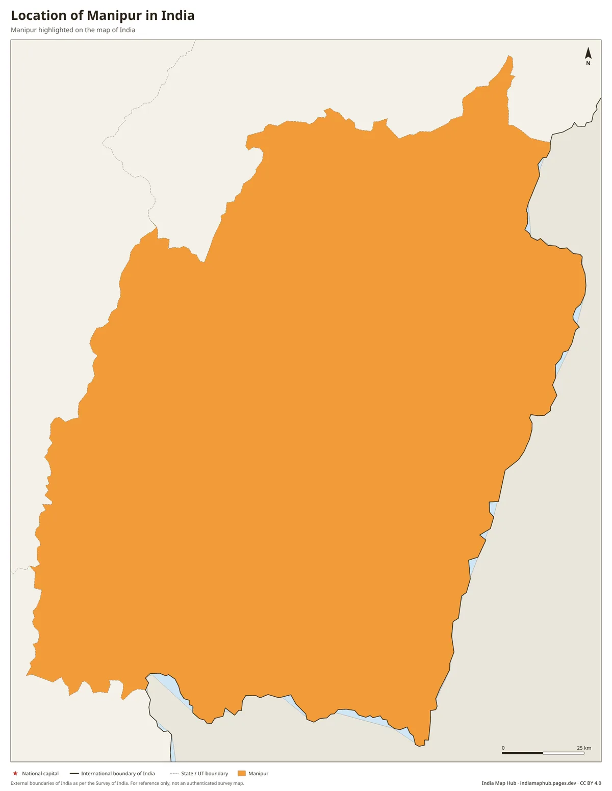 Location of Manipur in India – Manipur highlighted on the map of India