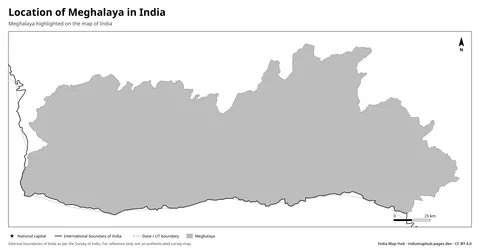 Meghalaya on India Map – Black & white