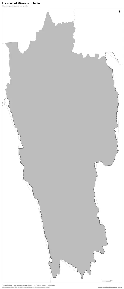 Mizoram on India Map – Black & white
