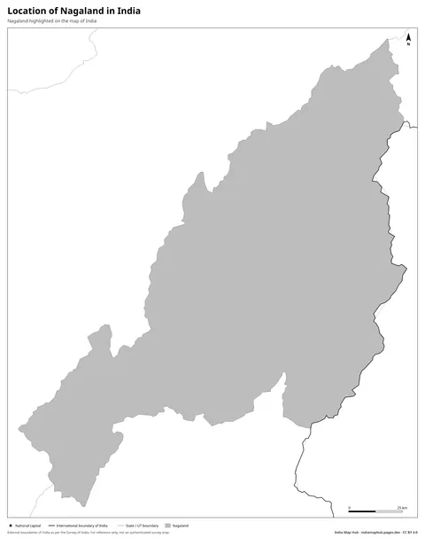 Nagaland on India Map – Black & white