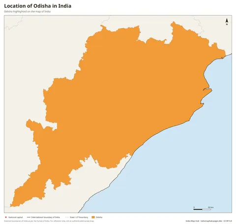 Odisha on India Map