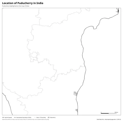 Puducherry on India Map – Black & white