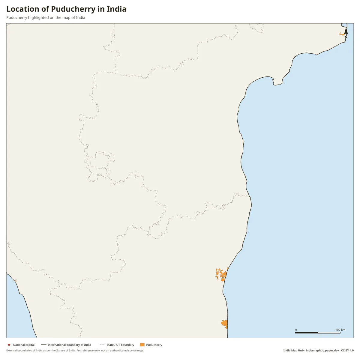 Location of Puducherry in India – Puducherry highlighted on the map of India