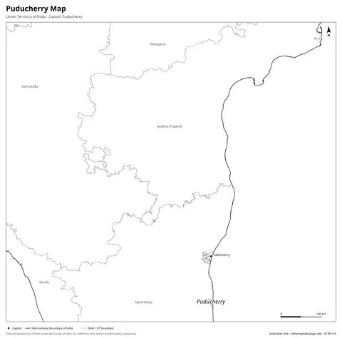Puducherry Map – Black & white
