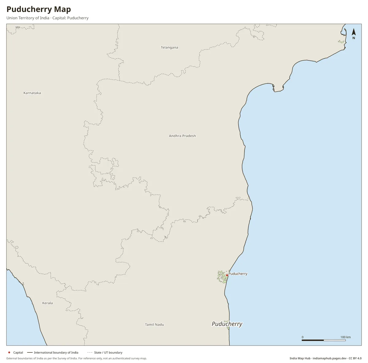 Puducherry Map – Union Territory of India · Capital: Puducherry