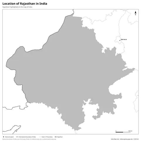 Rajasthan on India Map – Black & white