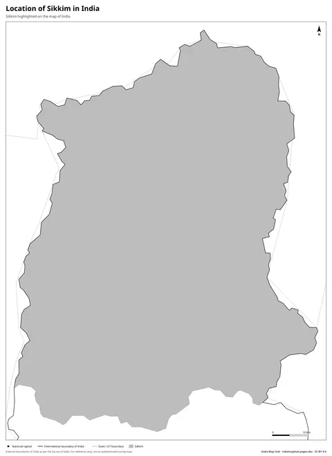 Sikkim on India Map – Black & white