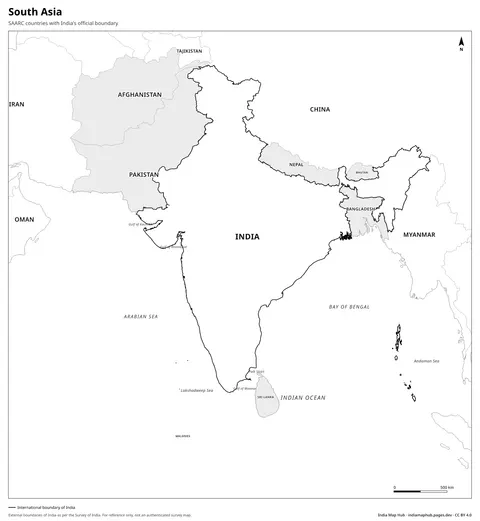South Asia Map – Black & white