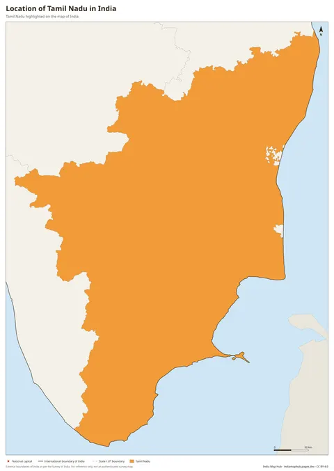 Tamil Nadu on India Map