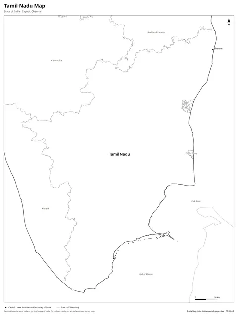 Tamil Nadu Map – Black & white
