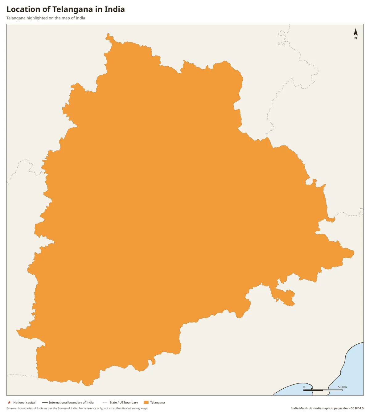 Location of Telangana in India – Telangana highlighted on the map of India