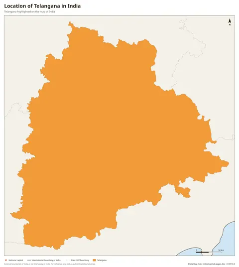 Telangana on India Map