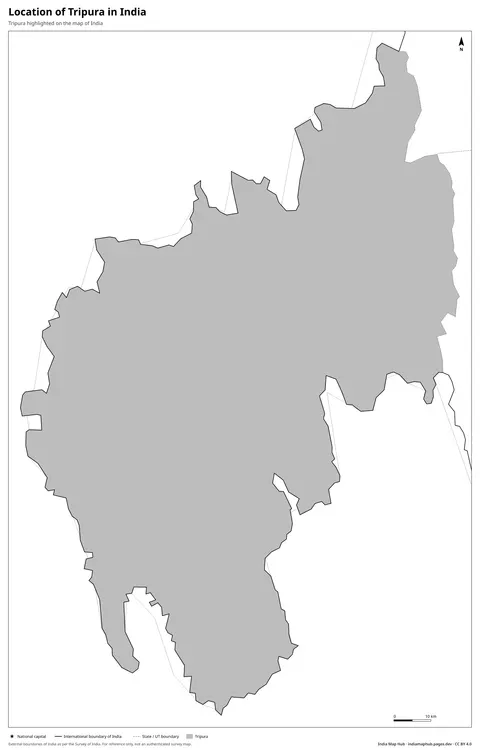 Tripura on India Map – Black & white